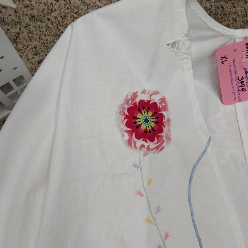 3499 Size XL Long Duster Upcycled from Linen /Cotton Tablecloths, - Picture 6 of 11